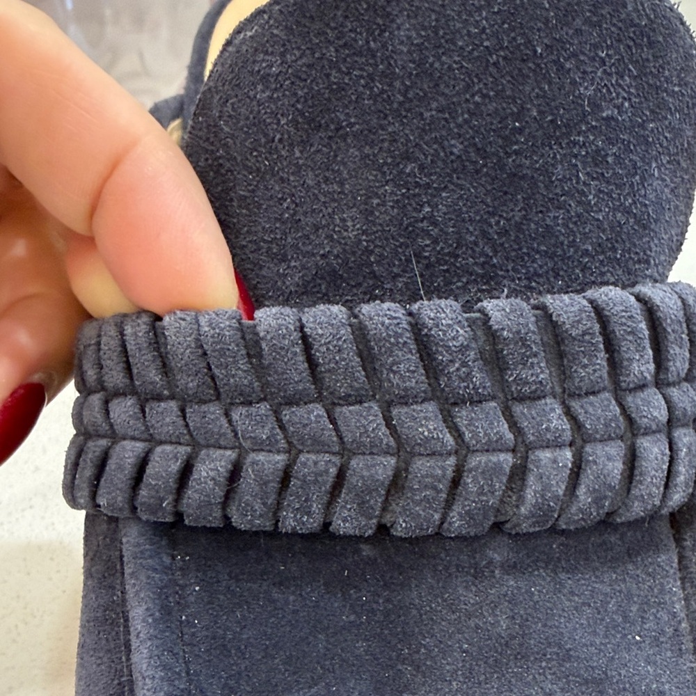 Veronica Beard Navy Suede Mules with Gold Accents - Picture 8 of 11